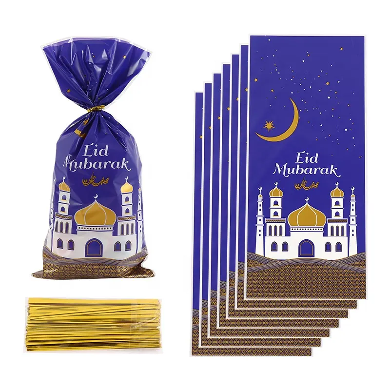 New Arrival 100Pcs Eid Mubarak Party Favor Bags Ramadan Kareem Party Supplies Muslim Ramadan Candy Goodies Bags