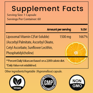 كبسولات فيتامين سي الليبوسومي 1600 ملغ، امتصاص عالي، قابلة للذوبان في الدهون، لدعم المناعة، مضاد للأكسدة، إنتاج الكولاجين - Product Image 2