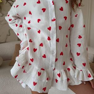 अनुकूलित कपास/बांस फाइबर हृदय-पैटर्न वाली मीठी फीता महिलाओं के पजामा को बाहर पहनने के लिए उपयुक्त - Product Image 5