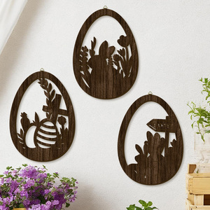 Panneau mural de Pâques en bois avec motif d'œufs en couleur marron, décoration de style mur de <span class=keywords><strong>Berlin</strong></span>, panneau en bois simple - Product Image 1