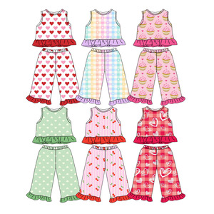 Completi per Bambine con Canotta Stampata e Pantaloni a Gamba Larga, Set di 2 Pezzi con Volant, Abbigliamento Boutique per Neonati - Product Image 1