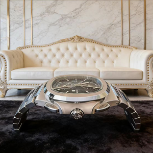 Tavolino da Caffè a Forma di Orologio alla Moda, in Acciaio Inossidabile Premium, per Salotto e Area Relax, con Orologio, Grande Arredo - Product Image 3