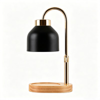 Lampe chauffe-bougie aromatique à intensité variable, style nordique, luxe léger, base en bois, abat-jour noir, lampe de table d'ambiance