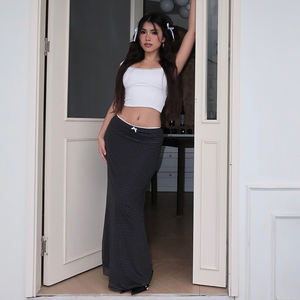 Falda Larga de Mujer con Encaje Vintage Francés, Estampado de Puntos, Lazo y Malla, Estilo Preppy Elegante - Product Image 5