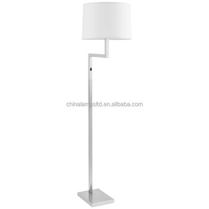 Lámpara de Pie de Hierro Negro Mate de Lujo Contemporáneo con Bombilla LED/Incandescente, Pantalla Grande de Tela, Madera y Vidrio, para Hotel y Sala de Estar - Product Image 6