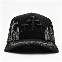 Gorra de Béisbol de 5 Paneles con Visera Curva, Bordado de Logotipo Personalizado, Diseño de Corona de Espinas, en Gamuza Negra, Nueva y Moderna, G5 Xcap