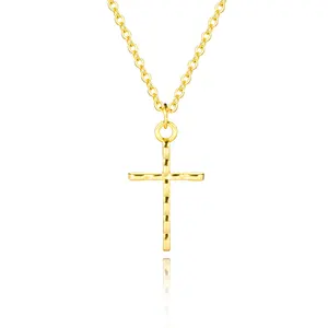NUORO Minimalist Dainty 14k Gold Plated Brass Necklace for Women Fashion Simple Design Christianity Cross Pendant Necklace