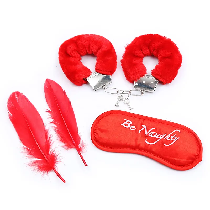 3PCS BDSM Bondage Set Plume Tickler Sex Toys Peluche Menottes Masque pour les yeux