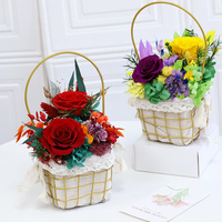 Keranjang Bunga Logam Bulat Berujung Persegi, Wadah Bunga, Keranjang Hadiah untuk Hari Valentine, Hari Ibu, Buket Bunga Segar