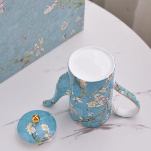 Wholesale Apricot Blossom Coffee Pot with <b>Infuser</b> Blue Cherry Blossom Design for Afternoon <b>Tea</b> - Product Image 3