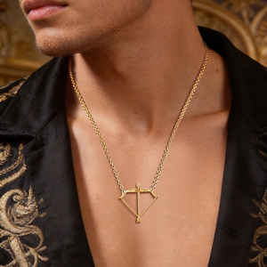 Collier arc et flèche en acier inoxydable 316L plaqué or 18 carats pour homme et femme, pendentif du zodiaque Sagittaire, bijoux de la mythologie grecque, résistant à l'eau - Product Image 2