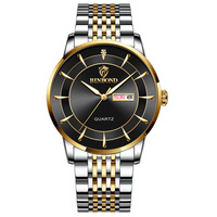 Reloj de Cuarzo de Lujo Binbond B2077 2077 para Hombre, Correa de Acero Inoxidable, Resistente al Agua, Calendario, Reloj de Pulsera Casual de Negocios para Hombre