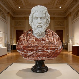 Busto <span class=keywords><strong>Romano</strong></span> de Mármol Antiguo de Tamaño Real, Escultura de Cabeza Multicolor para <span class=keywords><strong>Museo</strong></span> - Product Image 1