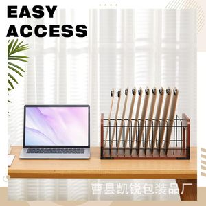 Organizador de Archivos de Madera, Estante de Almacenamiento de Documentos de Madera Sólida para Escritorio de Oficina con Compartimentos - Product Image 1