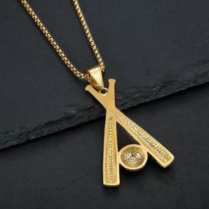 Collar con colgante de bate de béisbol estilo hip hop de Yunnique, chapado en oro, acero inoxidable, con incrustaciones de circonitas, cadena, regalo de joyería para hombres y mujeres - Product Image 3