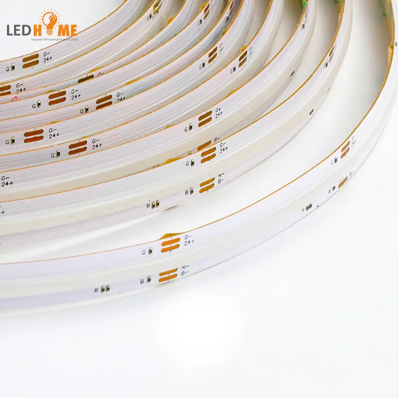 Tira de led de silicone, flexível, rgbw, à prova d' água, rgb, cob, ip67, 10m, 100m, 24v, 12v, branco quente, rgbic, rgbww