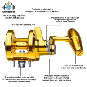 Carrete de Pesca de Arrastre 5.7:1 de Alta Velocidad, Carrete de Jigging de Aluminio Mecanizado por CNC, Arrastre Máximo de 40LB, Carrete de Pesca Marina con Manivela en T, Pesca - Product Image 5