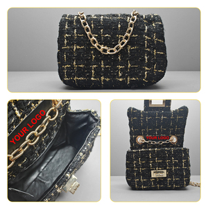 Оптовая продажа, модные маленькие популярные детские клетчатые сумочки в клетку для девочек, модные твидовые дешевые сумки из Китая - Product Image 2