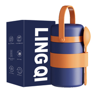 Tasse à soupe portable en acier inoxydable isotherme avec poignée, réutilisable, pour le stockage des aliments, pot à petit-déjeuner avec couvercle, 300-500 ml, 12-24h