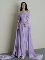 Robe de soirée ultra-élégante longue jusqu'au sol, en satin violet haut de gamme, ornée de diamants, robe de mariée pour femmes