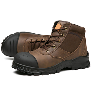 Bottes de travail imperméables en cuir marron pour hommes DSF53, bottes de sécurité antidérapantes pour la randonnée, bottes de sécurité pour les travailleurs du bâtiment avec embout en acier. - Product Image 2