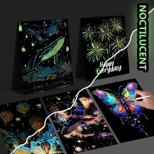 R-SP108-122 Glow in Dark Scratch Art Drawing Kits DIY Luminous Scratch Painting Set
