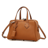 Sac à main Boston en cuir pleine fleur personnalisé, style rétro, imperméable, sac à bandoulière pour femme avec fermeture éclair et sangle amovible, en cuir véritable