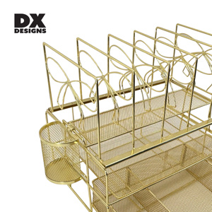 DX progetta in maglia metallica oro <span class=keywords><strong>scrivania</strong></span> Organizer Multi-funzionale porta documenti con cassetto e portapenne - Product Image 4