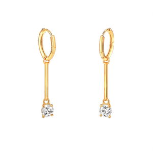 PVD Gold Plated 316L Stainless Steel Hoop <b>Earrings</b> With Clear Stone Fine Dangle Jewelry - Product Image 2