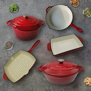 Wujo đáng tin cậy nhà sản xuất sang trọng cổ điển Hot Bán Logo in ấn Red Hà Lan lò men gang Cookware Set
