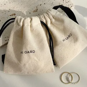 Reuse Custom Size Logo Muslin Natural Organic Small Line Cotton Drawstring Bag Jewelry Cotton Pouch