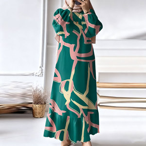 Abito Lungo <span class=keywords><strong>Retrò</strong></span> a Maniche Lunghe per Donne Musulmane Malese, Tinta Unita, per Primavera e Autunno, Nuovo <span class=keywords><strong>Abbigliamento</strong></span> Casual Taglie Forti - Product Image 3