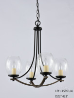 Lustre moderne en acier noir et verre, grand modèle antique, 4 luminaires suspendus, éclairage décoratif pour la maison, OEM ODM