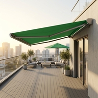 Auvent à bras courbé rétractable avec option d'éclairage LED intégré et toile de protection de couleur personnalisée pour jardin et bord de piscine