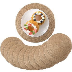 Mantel Individual Redondo de Yute Tejido Natural, Mantel Individual para Mesa de Comedor, Resistente al Calor, Decoración de Mesa para <span class=keywords><strong>Restaurante</strong></span> y Hogar - Product Image 2