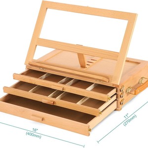 Caja de madera con tres cajones para pinceles, caballete de dibujo, almacenamiento portátil para materiales de pintura - Product Image 5