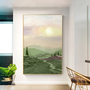 Peinture sur Porcelaine Cristalline Paysage Naturel Moderne : <span class=keywords><strong>Montagne</strong></span> Verte et Ruisseau – Décoration Murale pour Canapé et Intérieur - Product Image 2