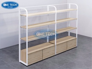 Étagères de supermarché en bois / rayonnages gondole en bois, rayonnage de supermarché léger, étagère rectangulaire grillagée, finition polie - Product Image 4