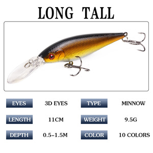 Popular Minnow <b>Lure</b> 11cm 9.5g Midwater Bait Bass <b>Fishing</b> <b>Lure</b> Set Colorful Plastic Artificial Fish Bait With Long Tongue - Product Image 5