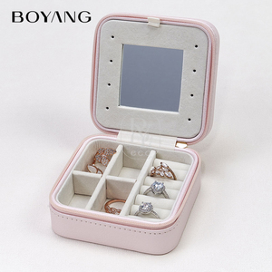 Boyang tùy chỉnh sang trọng xách tay lưu trữ đồ trang sức trường hợp PU da du lịch nhỏ hộp đồ trang sức với gương - Product Image 3
