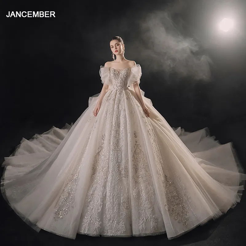 100% fotos reales 2024 nueva colección vestido de baile vestido de novia de lujo fuera del hombro Apliques de encaje vestidos de novia Lsmx067