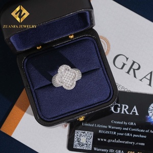แหวนมอยซาไนต์รูปโคลเวอร์สี่แฉกแบบ Iced-Out เงินแท้ 925 แหวนฮิปฮอป เครื่องประดับแร็ปเปอร์สำหรับทุกเพศ - Product Image 1