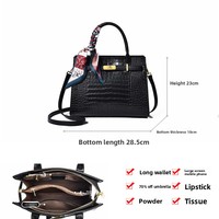 Sac fourre-tout et à bandoulière en similicuir PU pour femme, grande capacité, motif crocodile, double usage, idéal pour le printemps