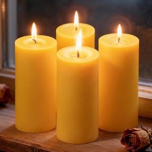 <span class=keywords><strong>Candele</strong></span> a Colonna in <span class=keywords><strong>Cera</strong></span> <span class=keywords><strong>d</strong></span>'<span class=keywords><strong>Api</strong></span> 2x4 Pollici, Confezione da 4, 100% <span class=keywords><strong>Cera</strong></span> <span class=keywords><strong>d</strong></span>'<span class=keywords><strong>Api</strong></span>, <span class=keywords><strong>per</strong></span> Relax, Senza Fumo e Senza Gocciolamento - Product Image 4