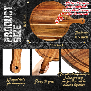 Tabla Redonda de Madera de Acacia para Servir Pizza, Tabla de Cortar Multiusos con Asa para Cocina, Restaurante, Fiesta - Product Image 4