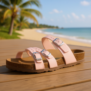 Sandales unisexes Birkenstock Franca en cuir véritable rose clair avec boucle, plates, toutes saisons, semelle intérieure en liège, semelle extérieure en caoutchouc - Product Image 2