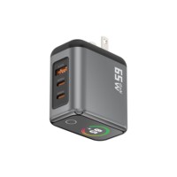 Chargeur mural GaN 65W avec prise US, charge rapide PD, 2 ports Type-C, 1 port USB-A, avec écran numérique intelligent TFT, adaptateur pour téléphone portable, écouteurs