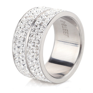<b>Crystal</b> <b>Ring</b> 12mm Stainless Steel Double Row Diamond Set Wedding Band Unisex Jewelry - Product Image 5