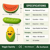 Jouet Squishy en PU à Remontée Lente Southpeak Toy Veggie, Modèles Mixtes Pastèque Concombre Maïs, Certifié CE, Emballage OPP, Fabrication OEM WS