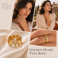 18K Gold PVD Edelstahl Multi-Herz Ehering für Damen Kristall-Pavé Vergoldet Wasserdicht Hypoallergen Großhandel Schmuck